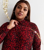 New Look Curves Red Leopard Print Long Sleeve Shirt